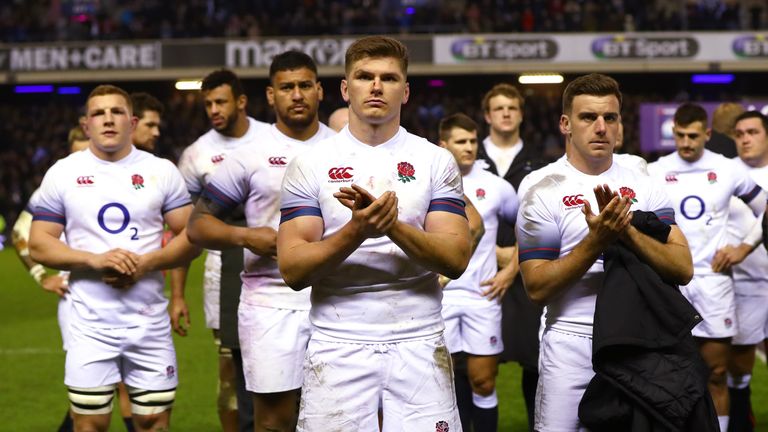 Owen Farrell and George Ford of England show their disappointment after defeat to Scotland.