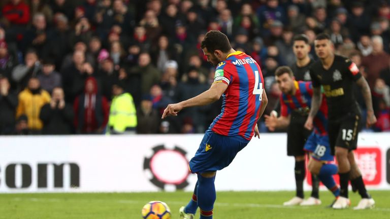 Milivojevic takes the penalty which earned Crystal Palace a draw on Sunday