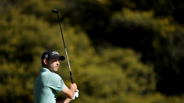 PACIFIC PALISADES, CA - FEBRUARY 18:  Patrick Cantlay plays his shot from the 13th tee during the final round of the Genesis Open at Riviera Country Club o