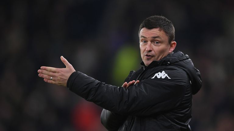 DERBY, ENGLAND - FEBRUARY 21: Paul Heckingbottom Leeds manager gestures during the Sky Bet Championship match between Derby County and Leeds United at iPro