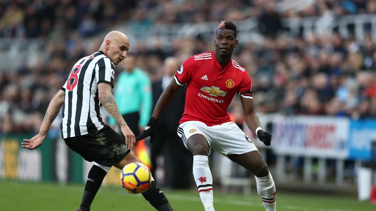 NEWCASTLE UPON TYNE, ENGLAND - FEBRUARY 11: Paul Pogba of Manchester United during the Premier League match between Newcastle United and Manchester United 