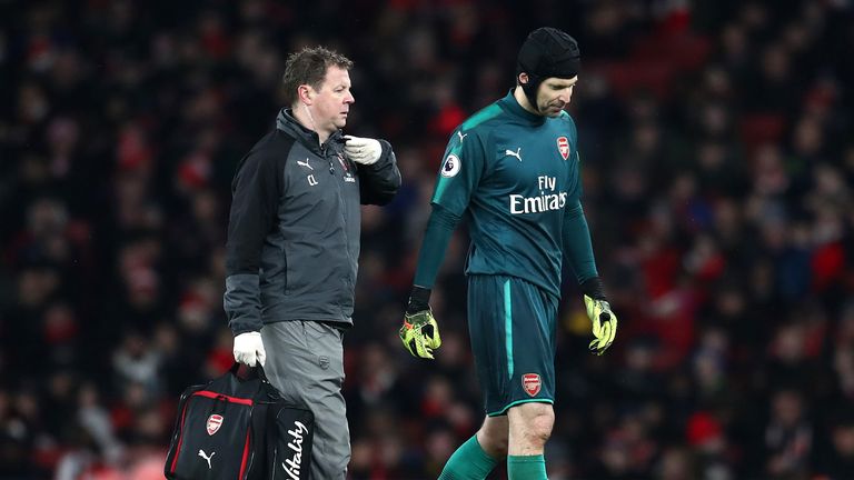 Petr Cech picked up a knock during the second half on Saturday night