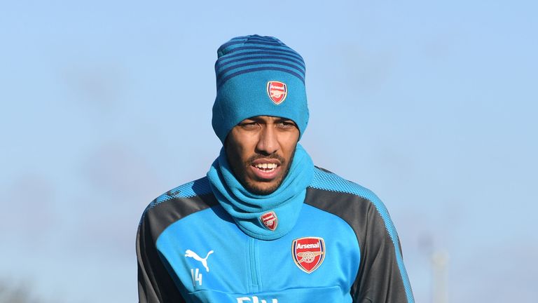 Aubameyang of Arsenal during a training session at Colney on February 1 (Photo by Stuart MacFarlane/Arsenal FC via Getty Images)