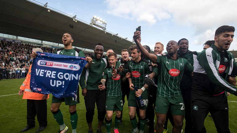 Plymouth celebrate promotion from Sky Bet League Two