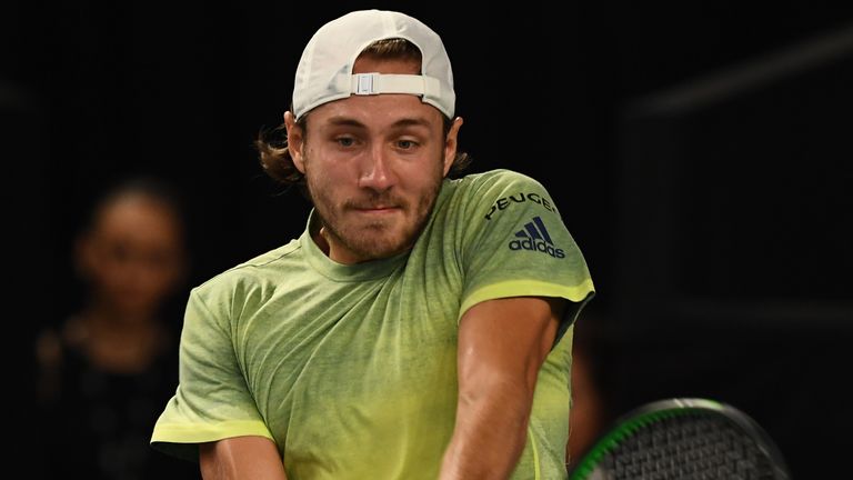 French's Lucas Pouille returns the ball to Russia's Karen Khachanov during the final match of the ATP Marseille Open 13 Provence tennis tournament in Marse