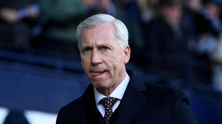 Alan Pardew looks on ahead of the Premier League match between West Bromwich Albion and Huddersfield Town