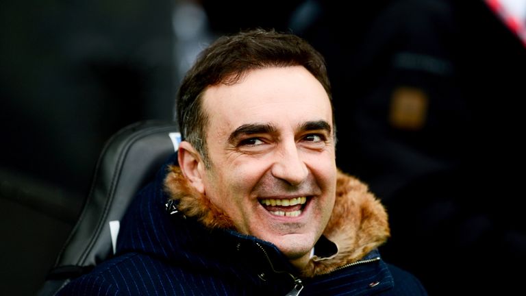 Carlos Carvalhal in good spirits ahead of the Premier League match between Swansea City and Burnley at the Liberty Stadium