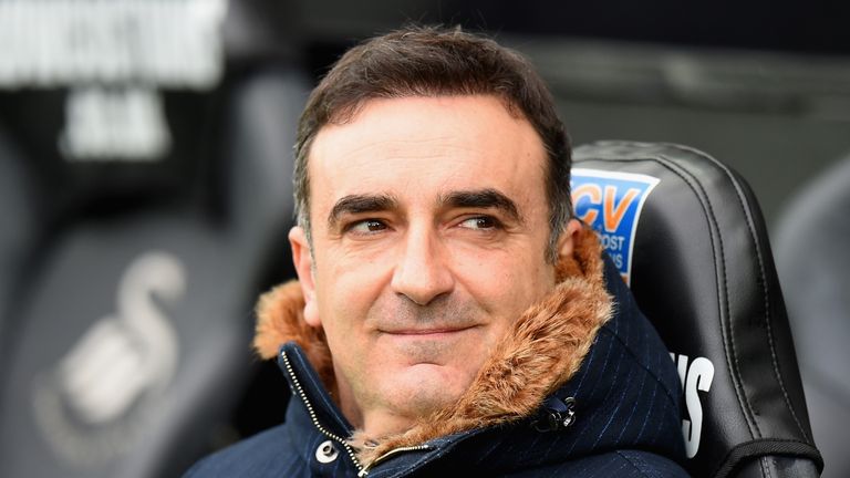 Carlos Carvalhal during the Premier League match between Swansea City and Burnley at the Liberty Stadium