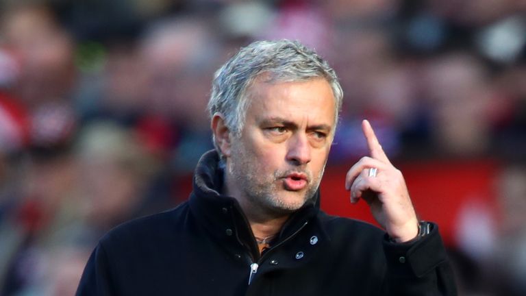 MANCHESTER, ENGLAND - FEBRUARY 25:  Jose Mourinho, Manager of Manchester United reacts during the Premier League match between Manchester United and Chelse