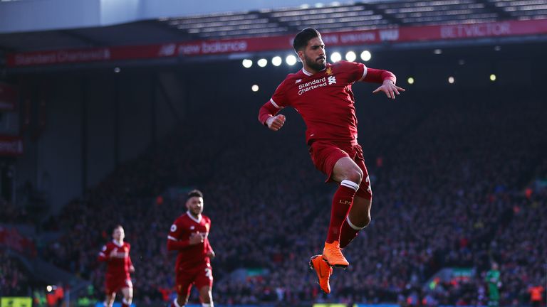 Emre Can celebrates after scoring Liverpool's first goal of the game