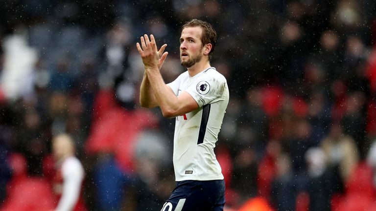 Harry Kane applauds fans after Tottenham's defeat of Arsenal in the North London derby
