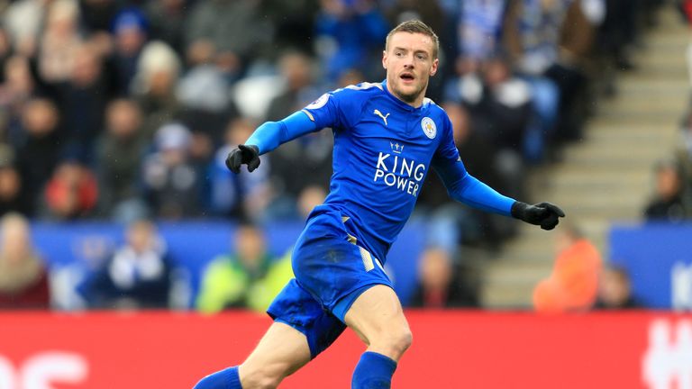 Leicester City's Jamie Vardy celebrates after scoring his sides first goal