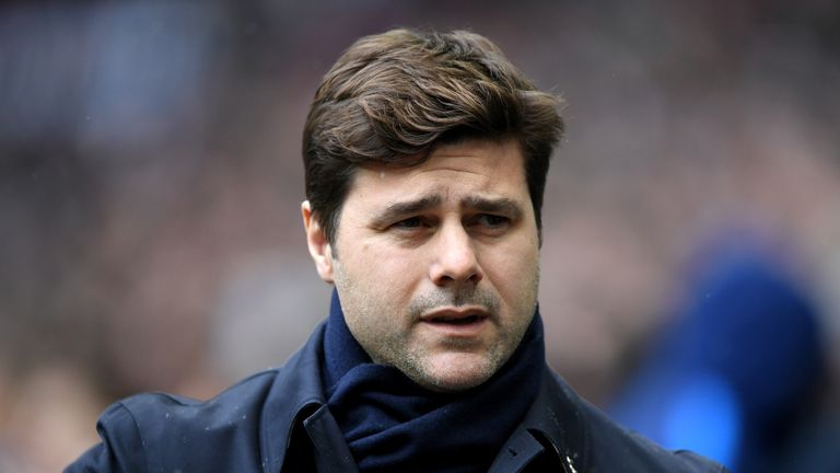 Mauricio Pochettino looks on prior to the North London derby between Tottenham Hotspur and Arsenal