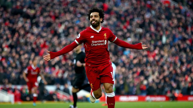 FOR PL GOALS BLOG - Mohamed Salah celebrates after doubling Liverpool's lead