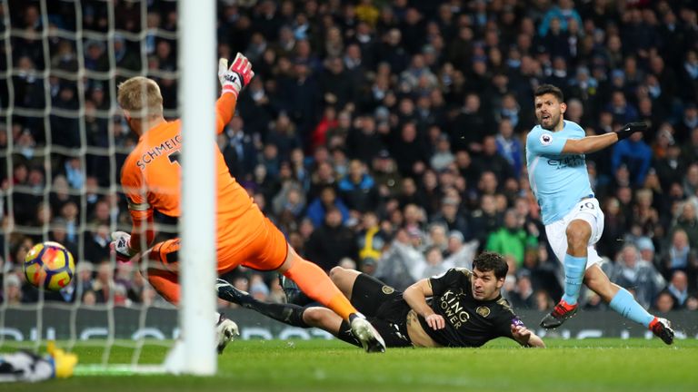 Sergio Aguero scores Manchester City's third goal
