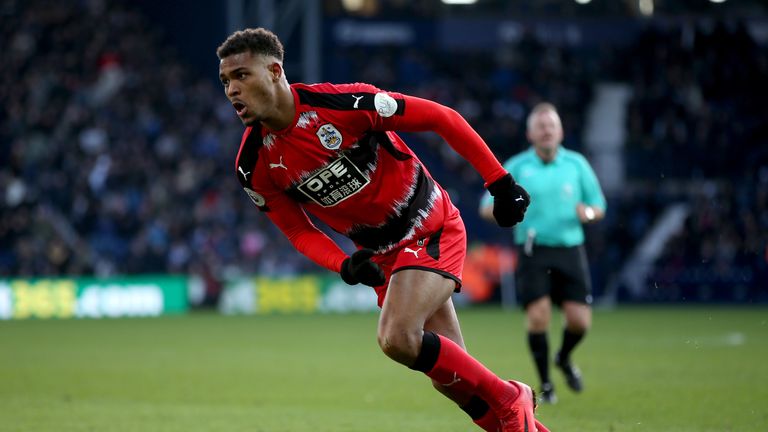 Steve Mounie celebrates scoring Huddersfield's second goal against West Brom at The Hawthorns