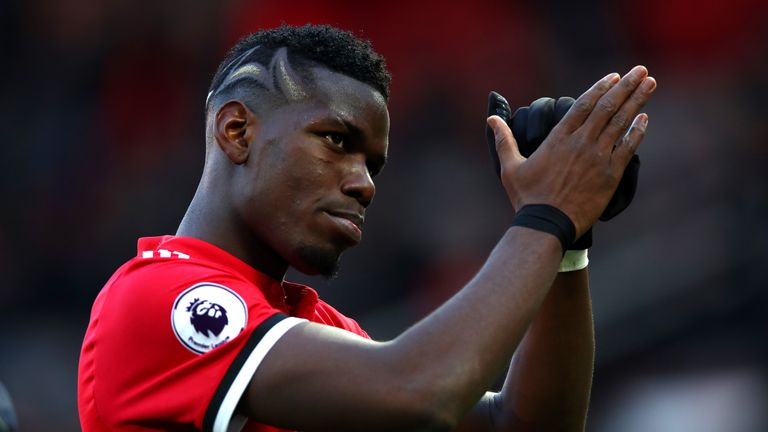 MANCHESTER, ENGLAND - FEBRUARY 25:  Paul Pogba of Manchester United applauds fans after the Premier League match between Manchester United and Chelsea at O