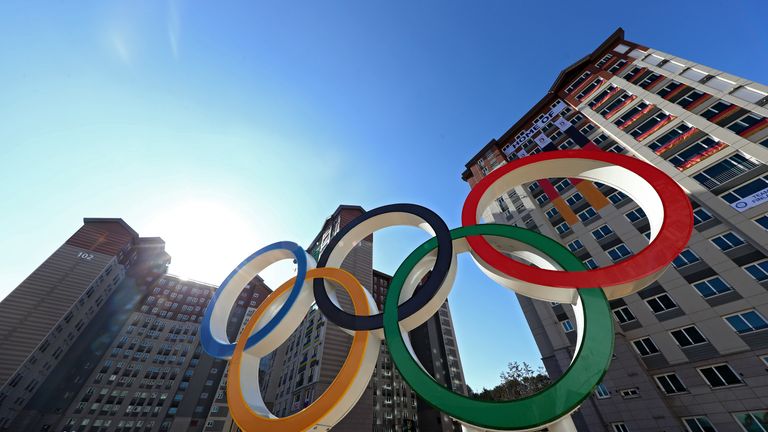 PYEONGCHANG-GUN, SOUTH KOREA - FEBRUARY 06:  The Olympic rings are seen during previews ahead of the PyeongChang 2018 Winter Olympic Games at the Olympic V