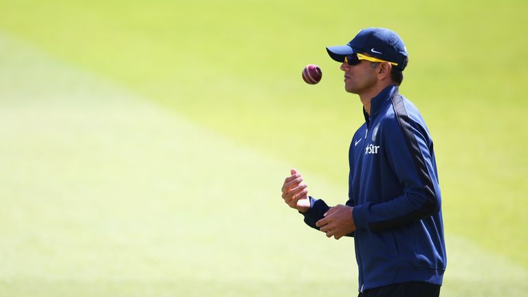 NOTTINGHAM, ENGLAND - JULY 07:  Rahul Dravid of India looks on during a India nets session at Trent Bridge on July 7, 2014 in Nottingham, England