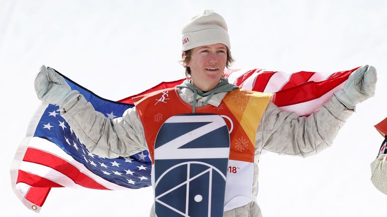 PYEONGCHANG-GUN, SOUTH KOREA - FEBRUARY 11:  Gold medalist Redmond Gerard of the United States poses during the victory ceremony for the Snowboard Men's Sl