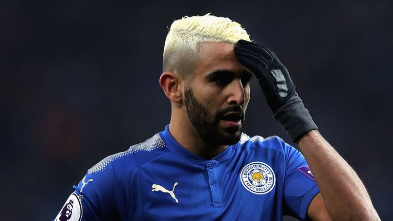 Riyad Mahrez of Leicester City in action during the Premier League match between Leicester City and Burnley at The King Power Stadium