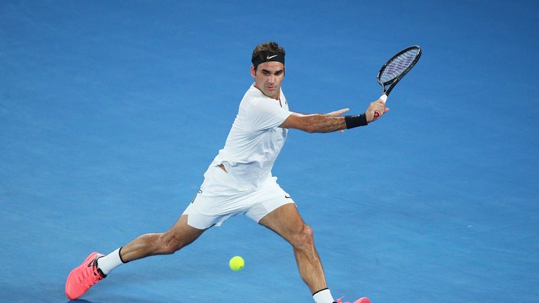 Roger Federer competing in the Australian Open men's singles final against Marin Cilic