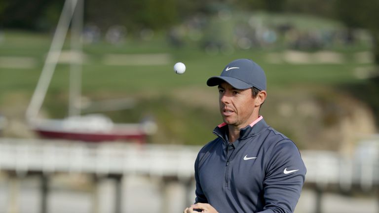 PEBBLE BEACH, CA - FEBRUARY 10:  Rory McIlroy of Northern Ireland reacts after making par on the 17th green during Round Three of the AT&T Pebble Beach Pro