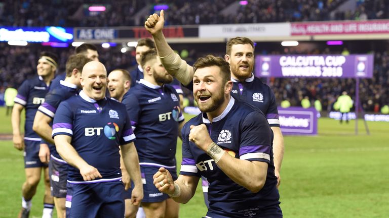 Ryan Wilson celebrates Scotland's Six Nations win over England