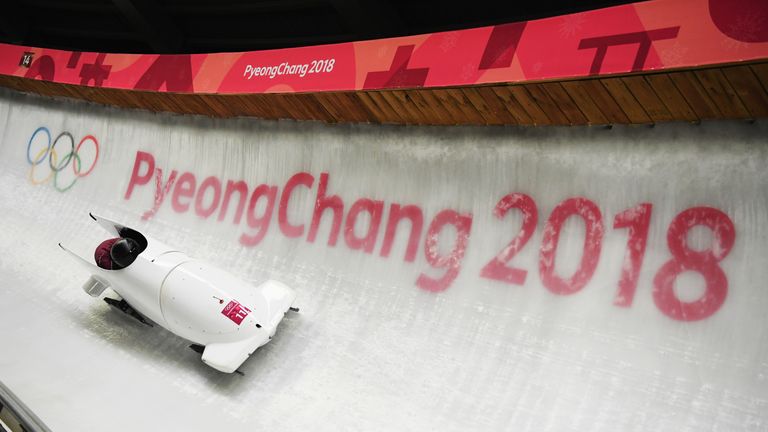 PYEONGCHANG-GUN, SOUTH KOREA - FEBRUARY 21:  Nadezhda Sergeeva and Anastasia Kocherzhova of Olympic Athlete from Russia slide during the Women's Bobsleigh 