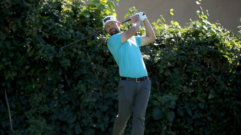 PACIFIC PALISADES, CA - FEBRUARY 16:  Ryan Moore plays his shot from the seventh tee during the second round of the Genesis Open at Riviera Country Club on