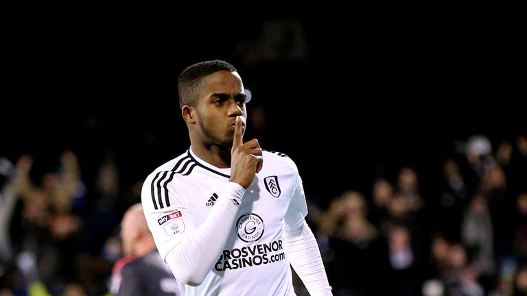 Fulham's Ryan Sessegnon celebrates scoring his sides first goal of the match during the Championship match against Wolves at Craven Cottage
