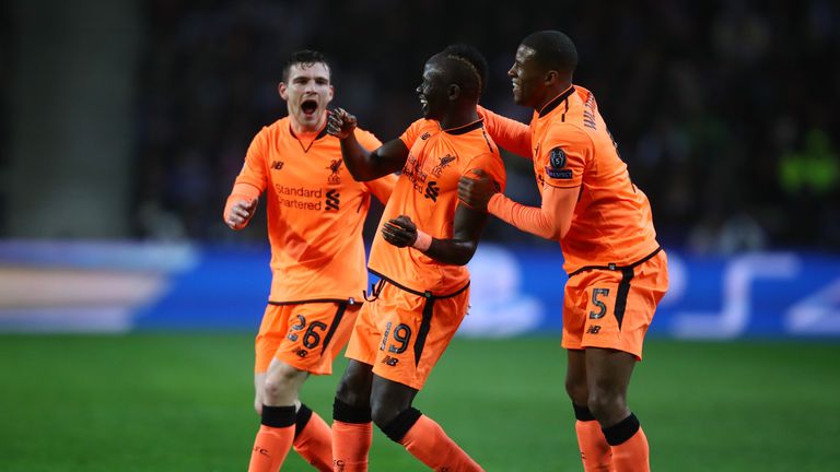 Sadio Mane celebrates after scoring in Porto