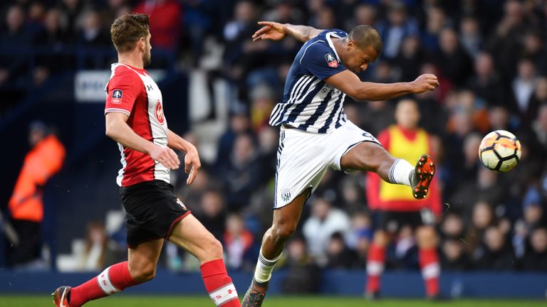 WEST BROMWICH, ENGLAND - FEBRUARY 17:  Jose Salomon Rondon of West Bromwich Albion scores his sides first goal during the The Emirates FA Cup Fifth Round b