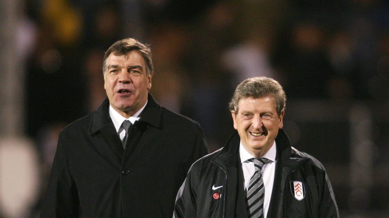 Blackburn Rovers manager Sam Allardyce (L) and Fulham's manager Roy Hodgson (R) attend their Premier League football match at Craven Cottage in London, on 