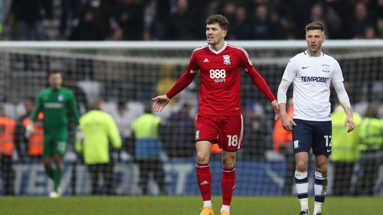 PRESTON, ENGLAND - JANUARY 20:   Birmingham City's Sam Gallagher celebrates scoring during the Sky Bet Championship match between Preston North End and Bir