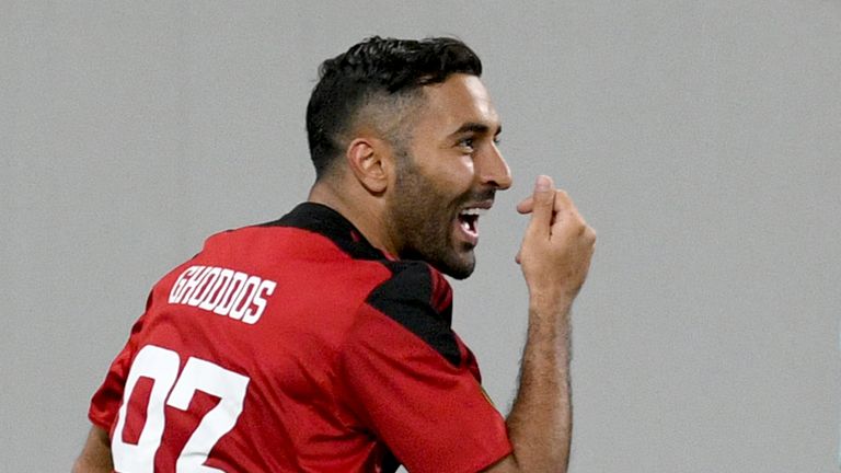 Ostersund's forward Saman Ghoddos celebrates after scoring during the UEFA Europa League Group J football match between Zorya Lugansk and Ostersunds FK in 