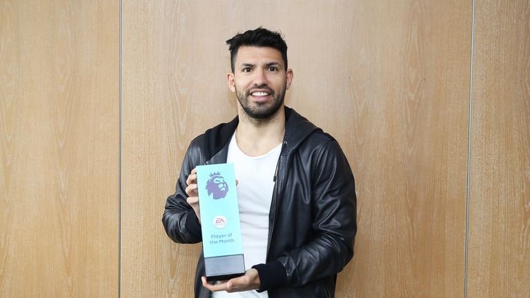 Sergio Aguero with the  Player of the Month award
