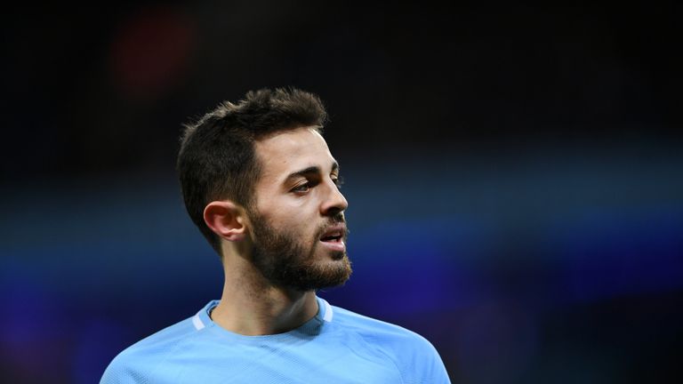 MANCHESTER, ENGLAND - JANUARY 31:  Bernardo Silva of Manchester City looks on during the Premier League match between Manchester City and West Bromwich Alb