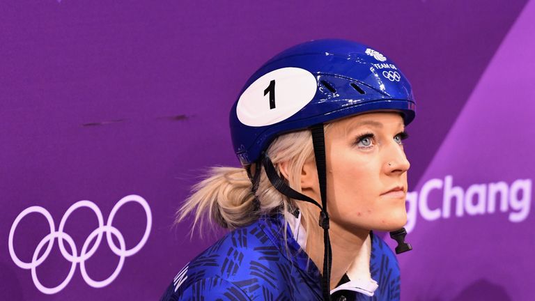 Elise Christie prepares before the Women's 500m Short Track Speed Skating final