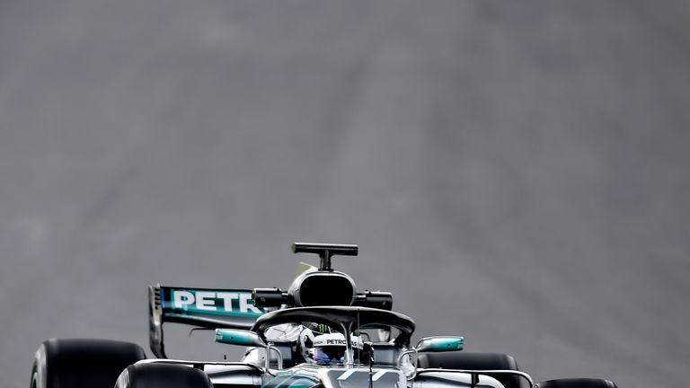 Mercedes' Finnish driver Valtteri Bottas drives at the Circuit de Catalunya on February 26, 2018 in Montmelo on the outskirts of Barcelona during the first