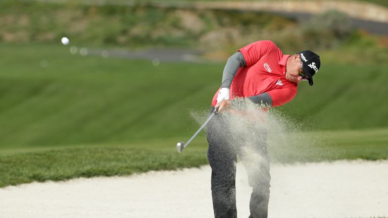 PEBBLE BEACH, CA - FEBRUARY 11:  Ted Potter Jr. plays his shot from the bunker on the 10th hole during the Final Round of the AT&T Pebble Beach Pro-Am at P