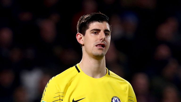 Thibaut Courtois during the Carabao Cup Semi-Final First Leg match between Chelsea and Arsenal at Stamford Bridge