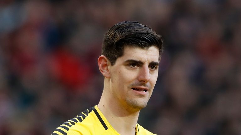 Chelsea goalkeeper Thibaut Courtois in Manchester United game at Old Trafford