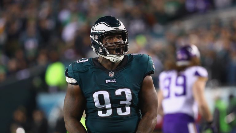 PHILADELPHIA, PA - JANUARY 21:  Timmy Jernigan #93 of the Philadelphia Eagles celebrates the play against the Minnesota Vikings during the second quarter i