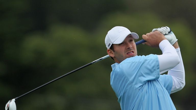 PEBBLE BEACH, CA - FEBRUARY 12:  Tony Romo, NFL football quarterback for the Dallas Cowboys, hits his tee shot on the third hole during the final round of 