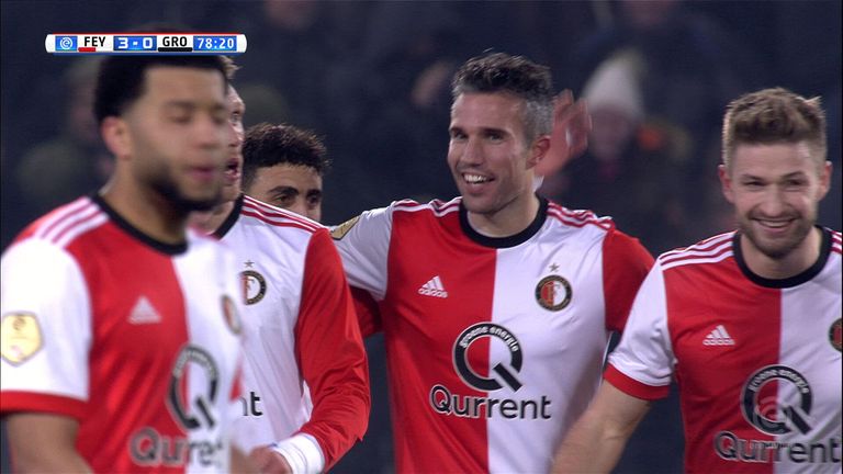 Robin van Persie celebrates scoring his first Feyenoord goal in his second spell at the club