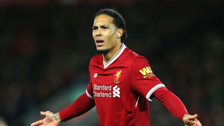 Virgil van Dijk of Liverpool reacts during The Emirates FA Cup Fourth Round match between Liverpool and West Bromwich Alb