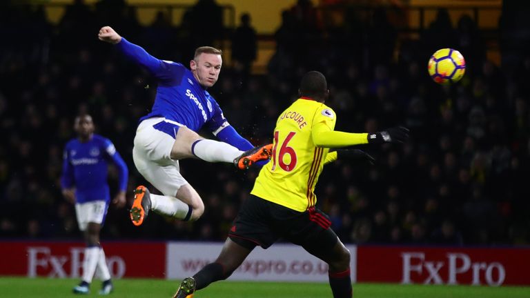 WATFORD, ENGLAND - FEBRUARY 24:  Wayne Rooney of Everton in action during the Premier League match between Watford and Everton at Vicarage Road on February