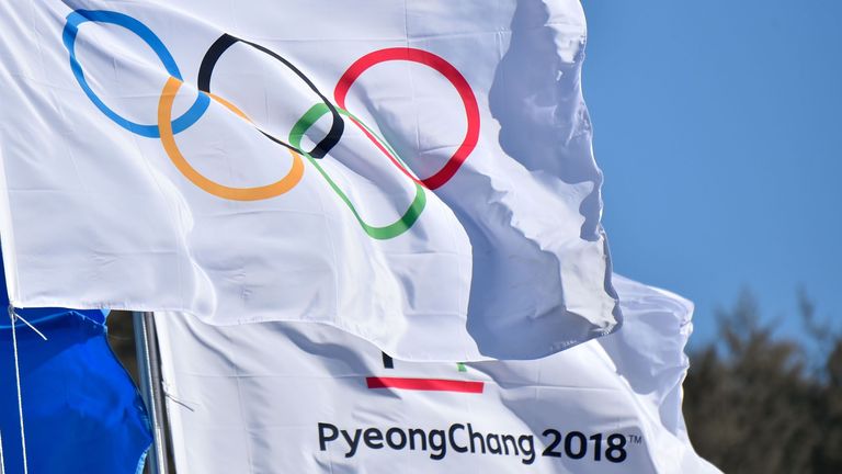 Flags raised at the Olympic village ahead of the PyeongChang 2018 Winter Olympic Games