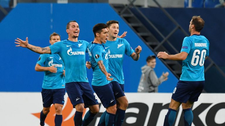 22/02/18 UEFA EUROPA LEAGUE LAST 32
 ZENIT ST PETERSBURG v CELTIC
 ST PETERSBURG - RUSSIA 
 Daler Kuzyaev celebrates his goal with his team-mates